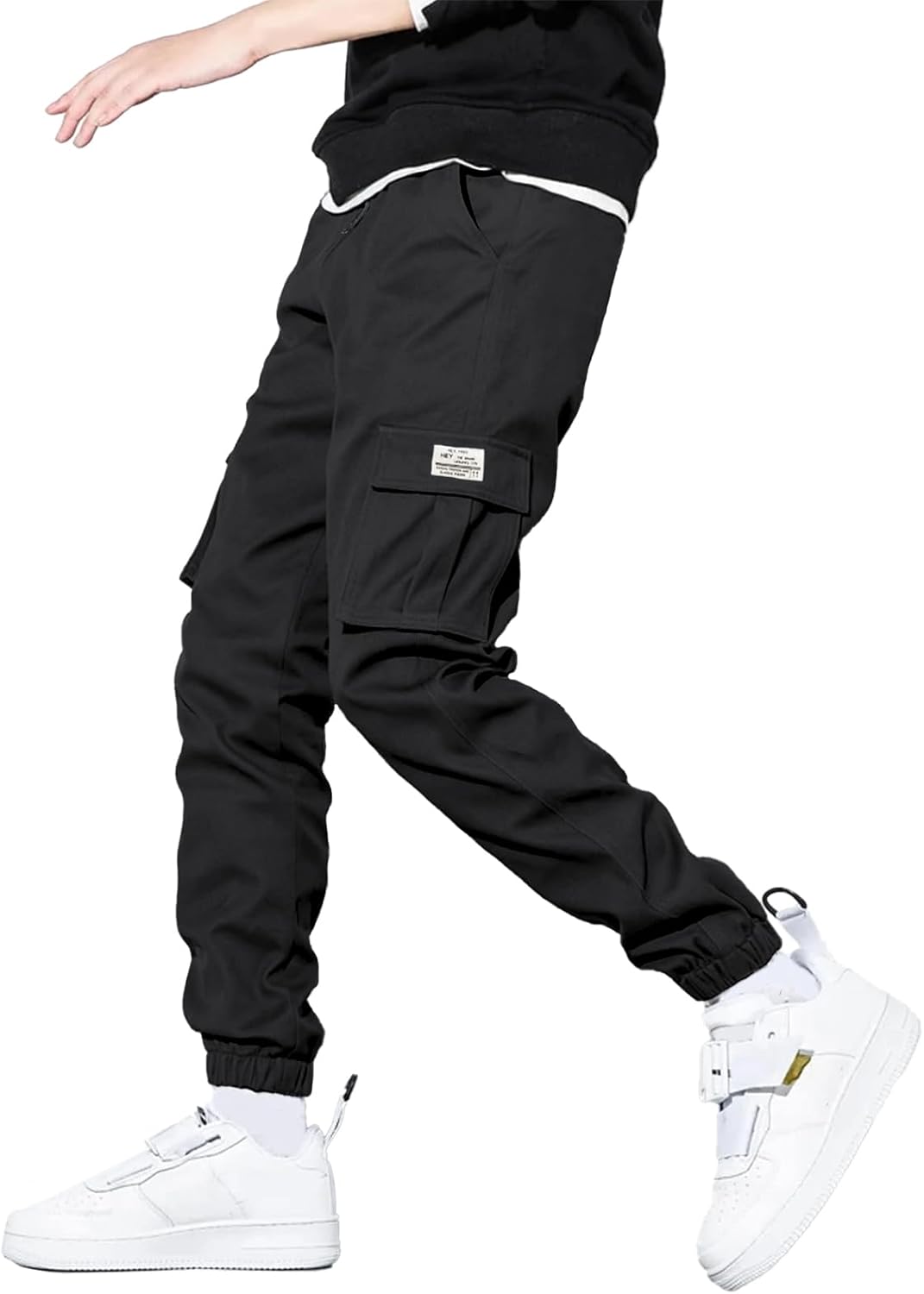 Men's Casual Cargo Pants with Elastic Waist and Multi Pockets