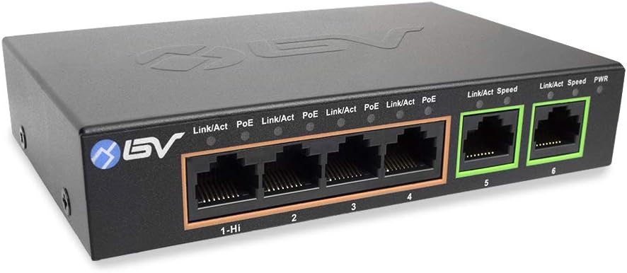 BV-Tech 6 Port PoE+ Switch with 4 Gigabit Ports and Uplinks