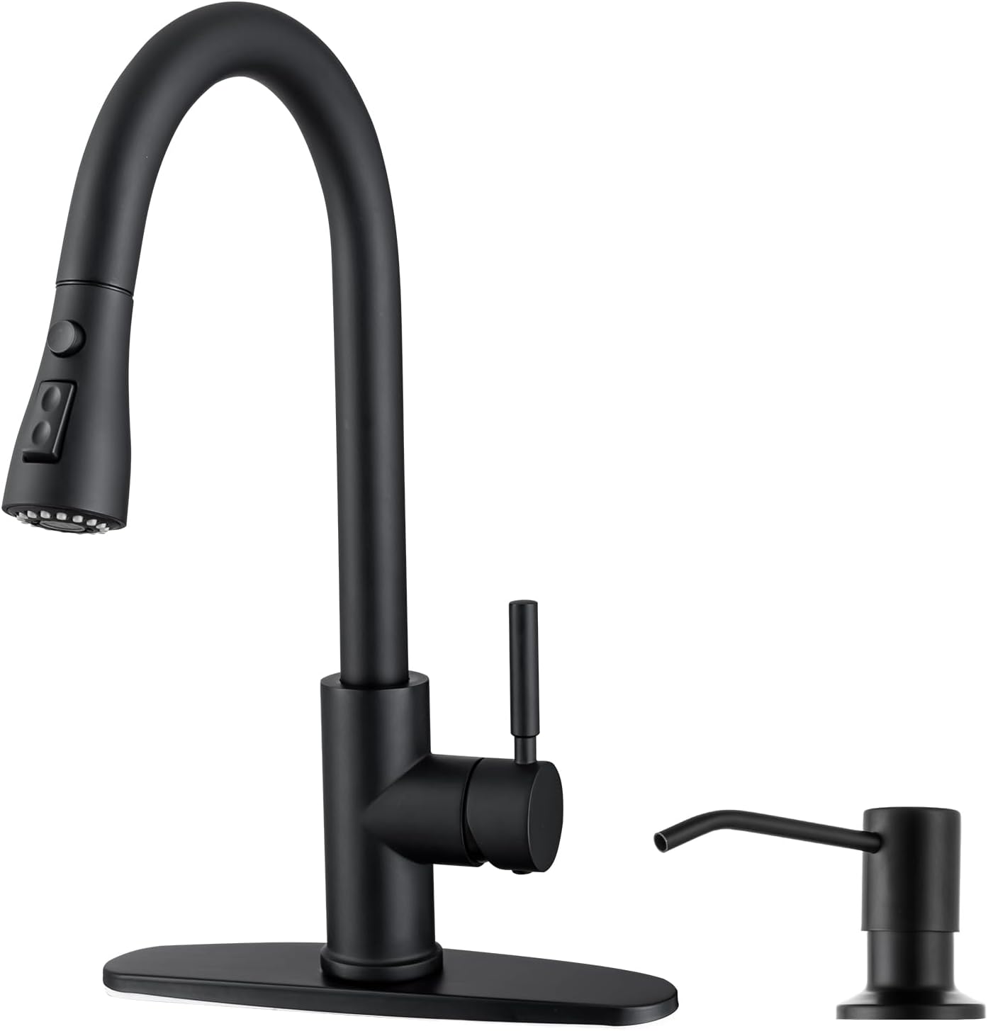 WEWE Black Kitchen Faucet with Pull Down Sprayer and Soap Dispenser