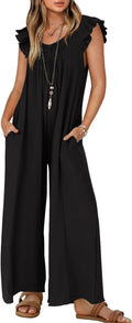 ZESICA Women's Summer Loose Jumpsuit Casual V Neck Oversized Wide Leg