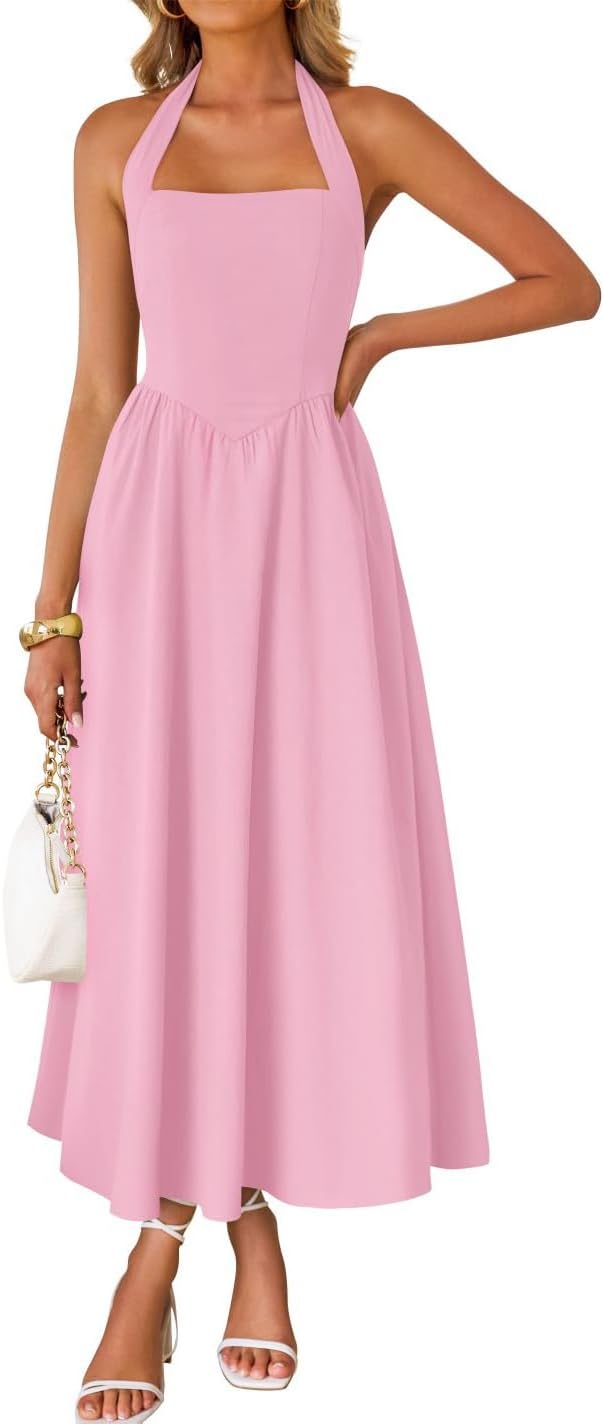 Women's Summer Sleeveless Halter Midi Dress for Stylish Comfort