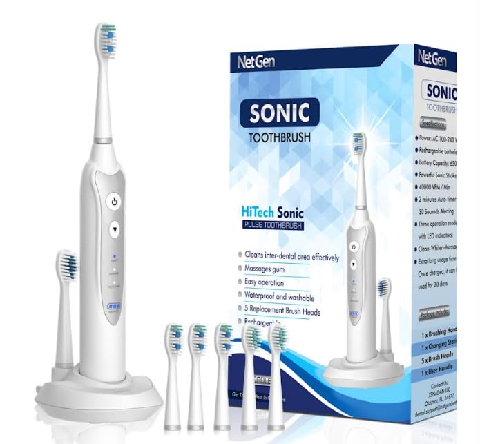 Sonic Electric Toothbrush with 5 Replacement Heads & Timer
