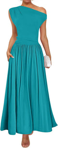 ZESICA Women's Sleeveless One Shoulder Maxi Dress - Elegant Summer Fit