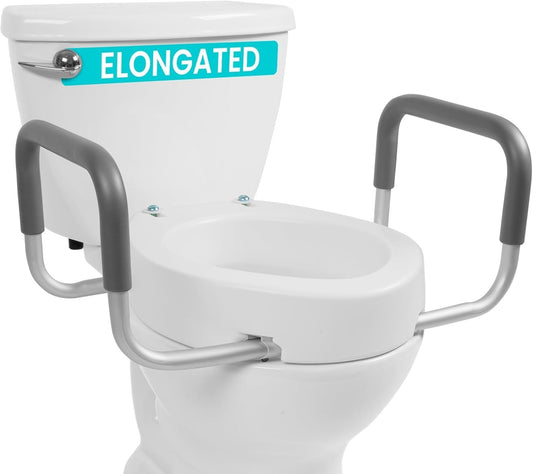 Vive Raised Toilet Seat Riser for Seniors with Handles for Safety