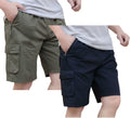 Men's Casual Twill Cargo Shorts with Elastic Waist and Pockets