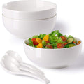 60 oz Large Soup Bowl Set of 3 with Spoons - Large White Serving Bowls