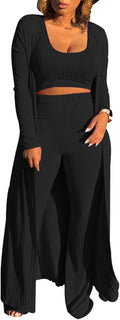 Women Knitted Tracksuit Three Piece Set - Stretch Cotton Blend