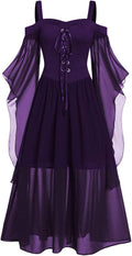 Women's Gothic Punk Dress with Cold Shoulder and Butterfly Sleeve