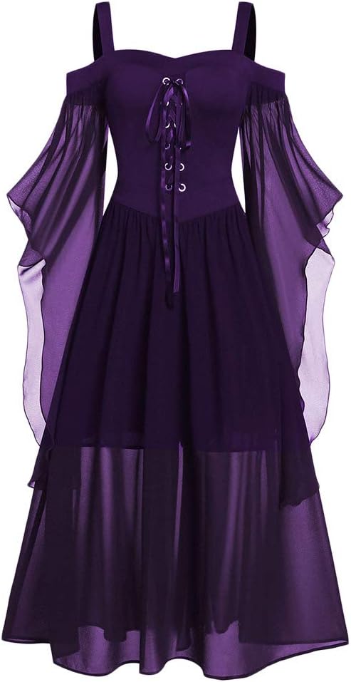 Women's Gothic Punk Dress with Cold Shoulder and Butterfly Sleeve
