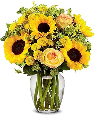 Brilliant Sunflower & Rose Bouquet with Glass Vase for Any Occasion
