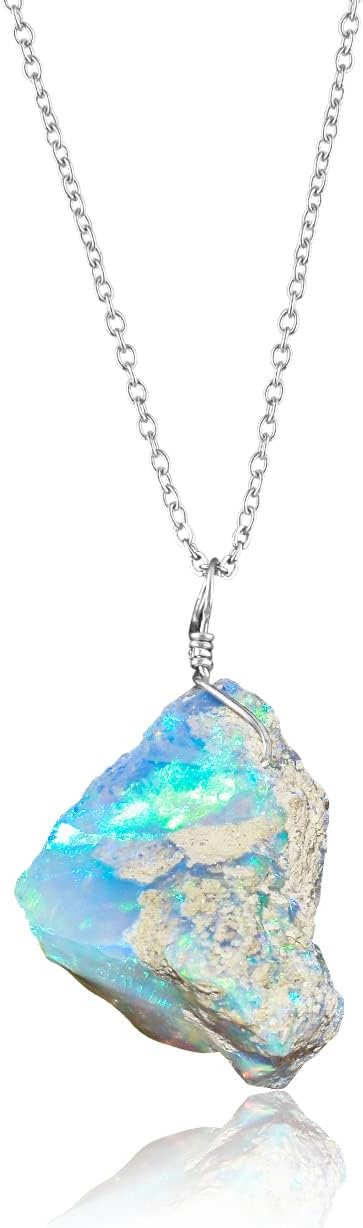 Genuine Raw Ethiopian Opal Gemstone Dainty Pendant Necklace