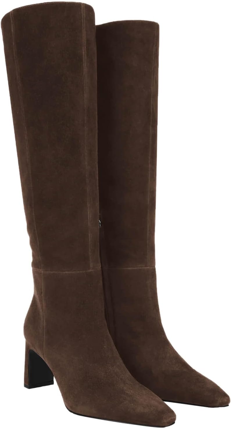 Coutgo Womens Knee High Boots with Chunky Heel and Zipper