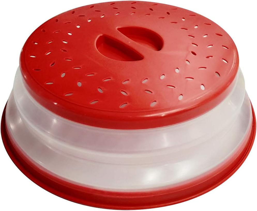 BPA-Free Collapsible Plate Lid - Microwave Safe with Steam Vent & Colander (Big Red)