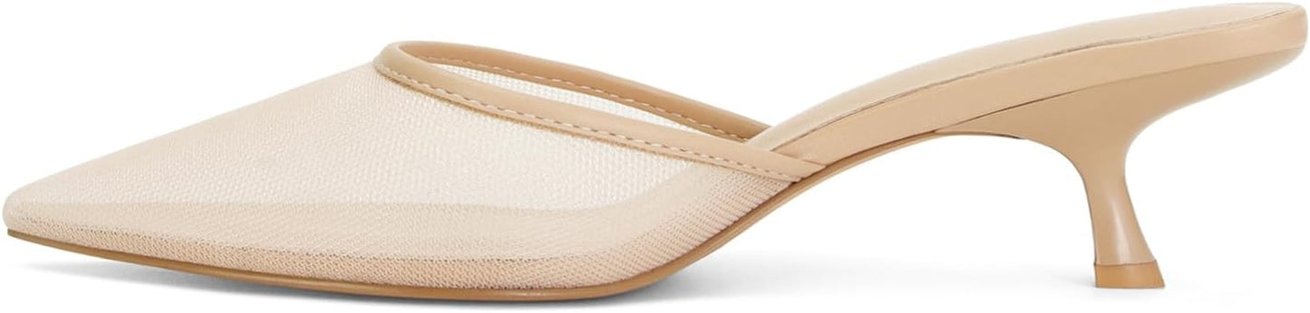Mesh Kitten Heels Mules for Women with Closed Pointed Toe Design