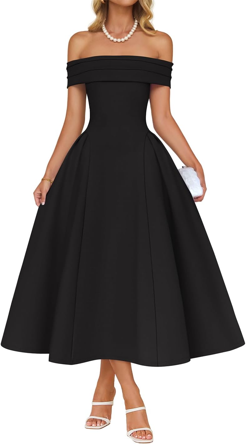Elegant Off Shoulder Midi Dress for Women - Perfect for Parties