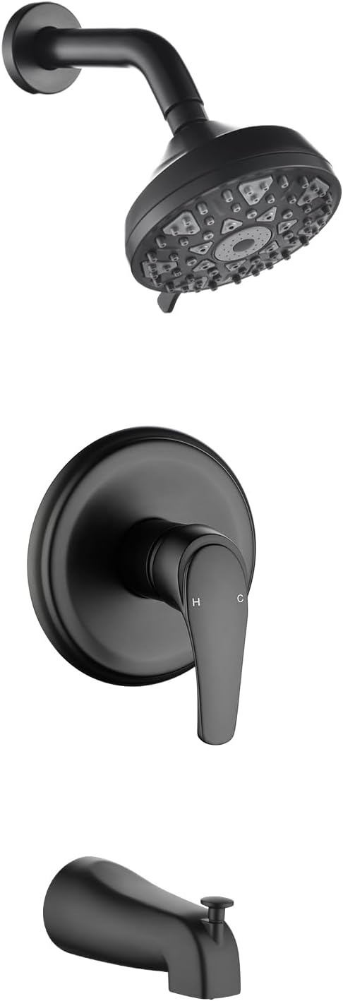 Tub Shower Faucet Combo Set with Matte Black Finish for Elegance