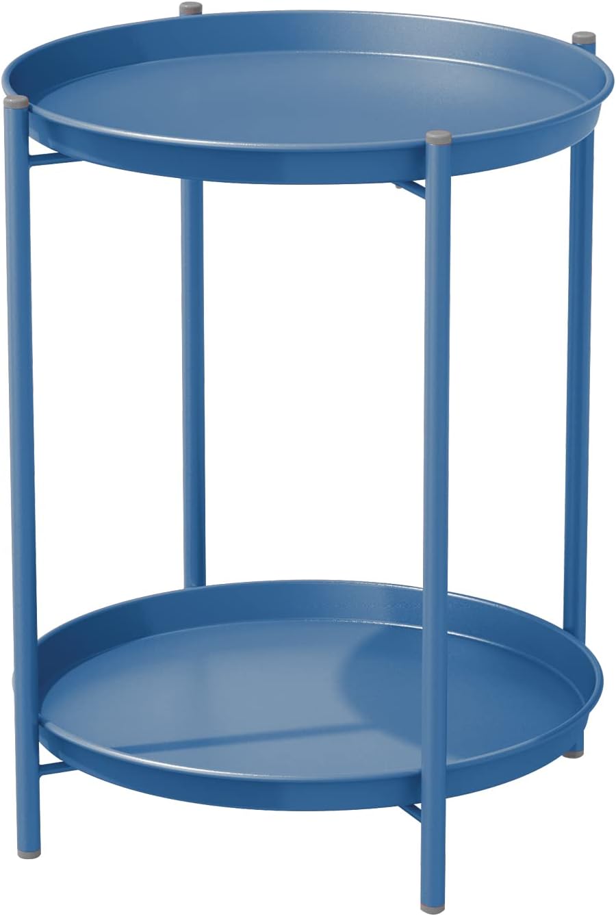 Grand patio Outdoor Side Table with 2-Tier Storage in Peacock Blue