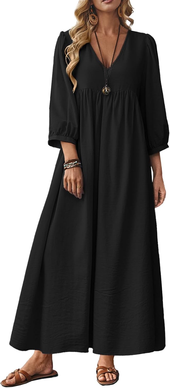 Celmia Autumn Solid Loose Long Maxi Dress for Effortless Style