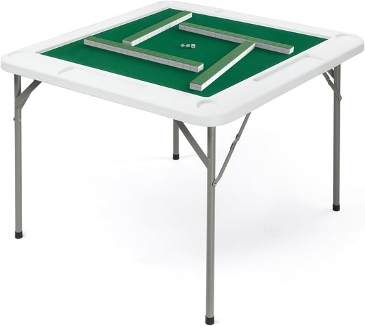 Foldable Mahjong Table for 4 Players with Cup Holders & Chip Trays