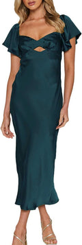 Summer Satin Flutter Sleeve Wedding Guest Midi Dress - Sweetheart This