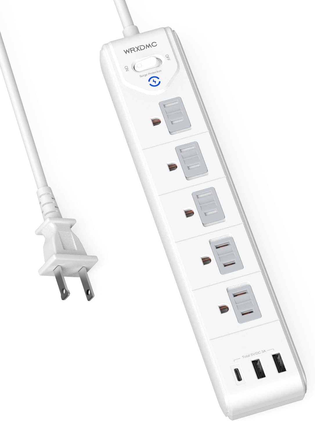 Wrxdmc 2-Prong to 3-Prong Power Strip Surge Protector