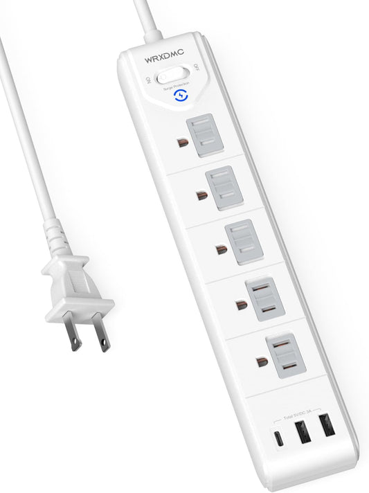 Wrxdmc 2-Prong to 3-Prong Power Strip Surge Protector