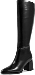 Wetkiss Rhinestone PU Knee High Boots for Women - Chunky 8cm Heel