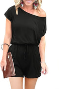 Off Shoulder Elastic Waist Long Romper Jumpsuit - Casual Stretch Fit