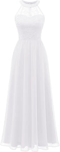 Women's Halter Long Prom Dress with Floral Lace - Elegant Fit
