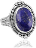925 Sterling Silver Lapis Lazuli Ring for Women - Boho Bezel Set