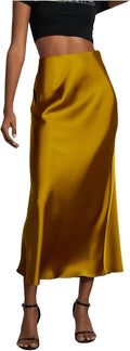 SOLY HUX Women's Satin Fishtail Midi Skirt - High Waisted Flare