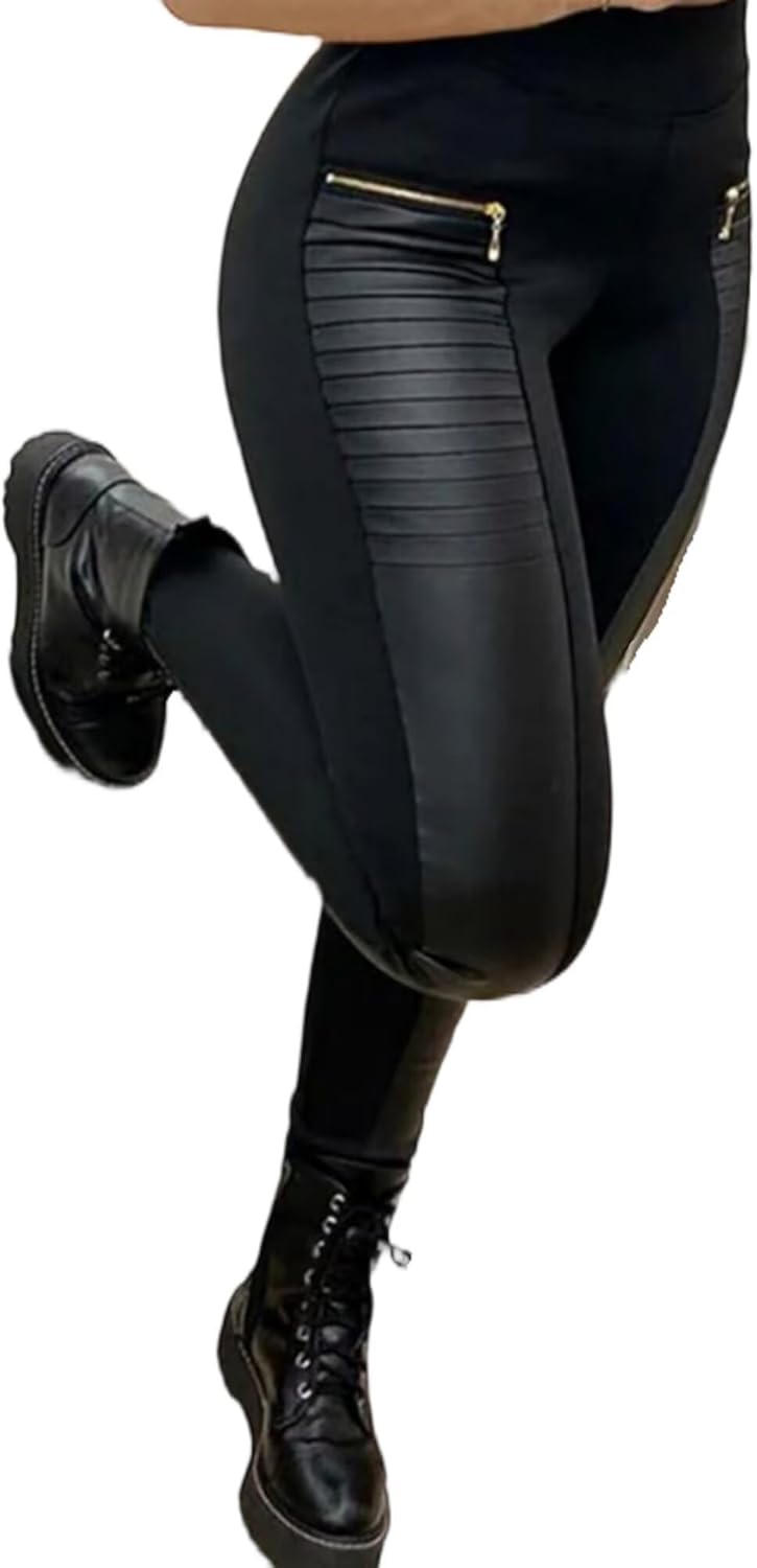 Flamingals Faux Leather Tummy Control Motorcycle Leggings