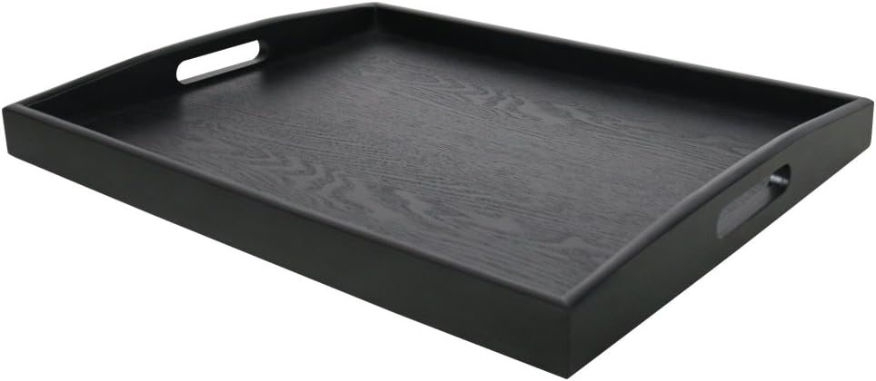 DILLMAN Large Black Wood Serving Tray for Breakfast and More