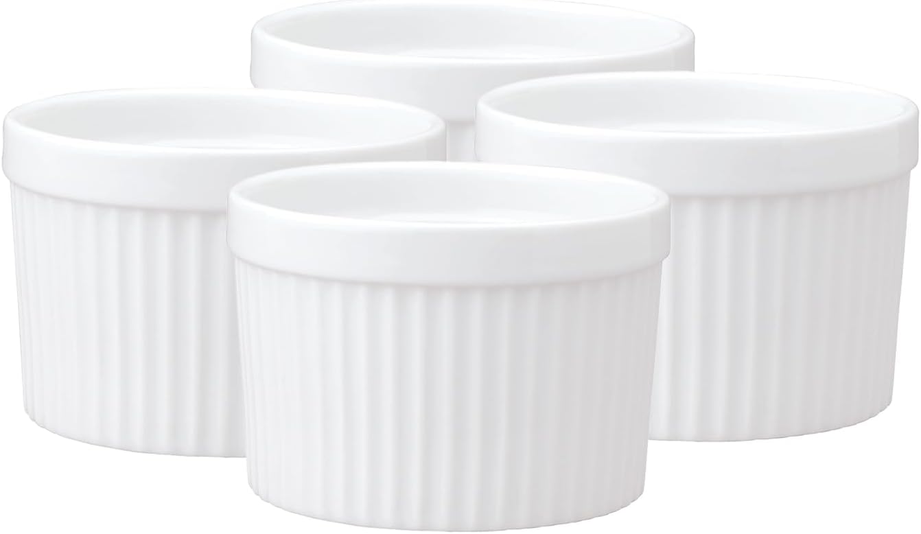 HIC Kitchen Deep Souffle Set of 4, Fine Porcelain, 10-Ounce