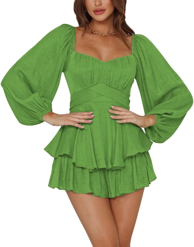 LYANER Women's Ruffle Layer Tie Mini Short Romper for All Occasions