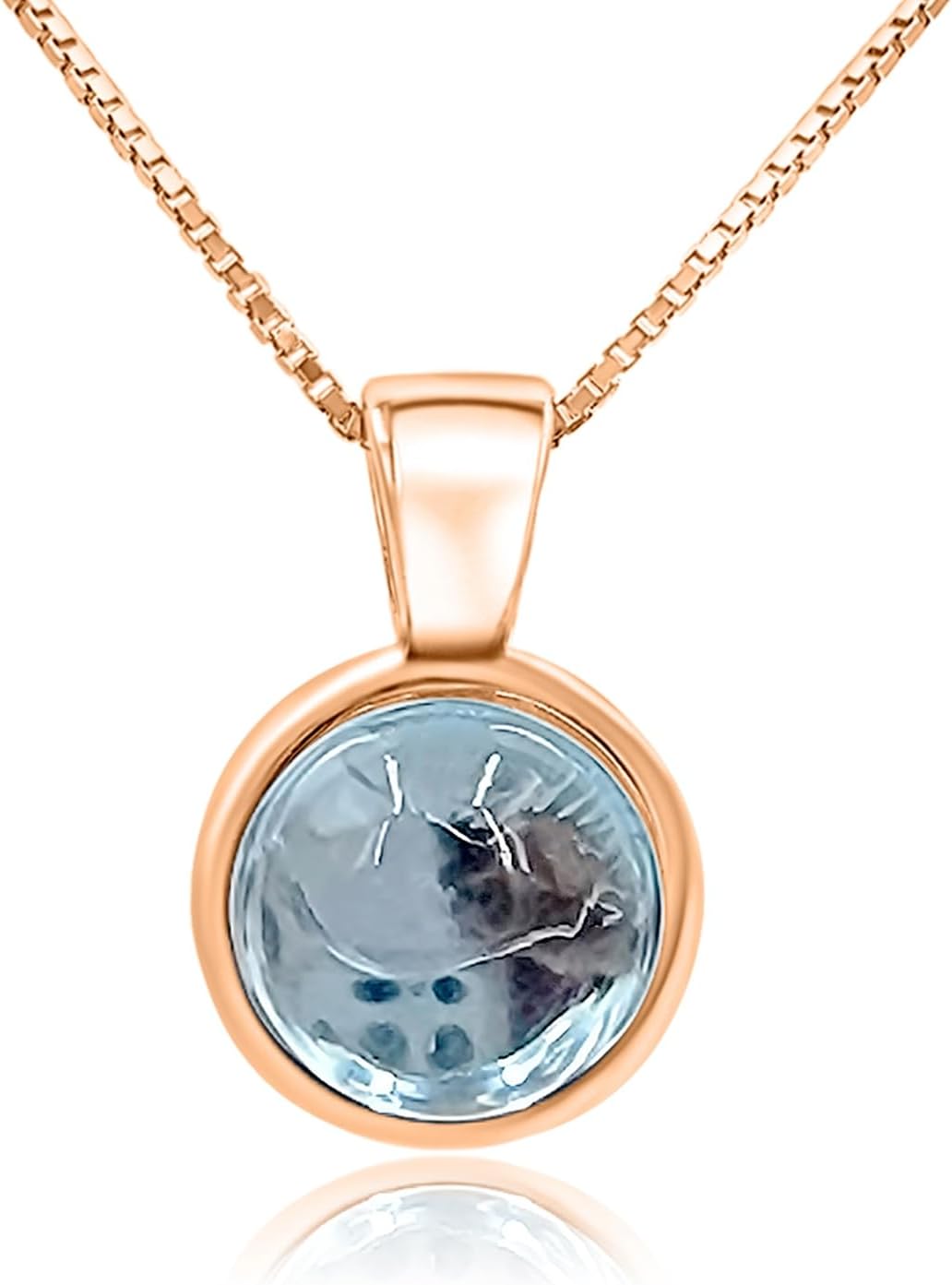 Real Gemstone 8mm Bezel Pendant Chain Necklace for Her Gift