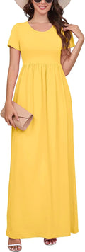Maxi Dress for Women Short Sleeve Casual Summer Loose with Pockets )