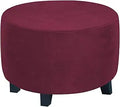 Round Ottoman Slipcover X-Large Burgundy - Velvet Stretch Fit