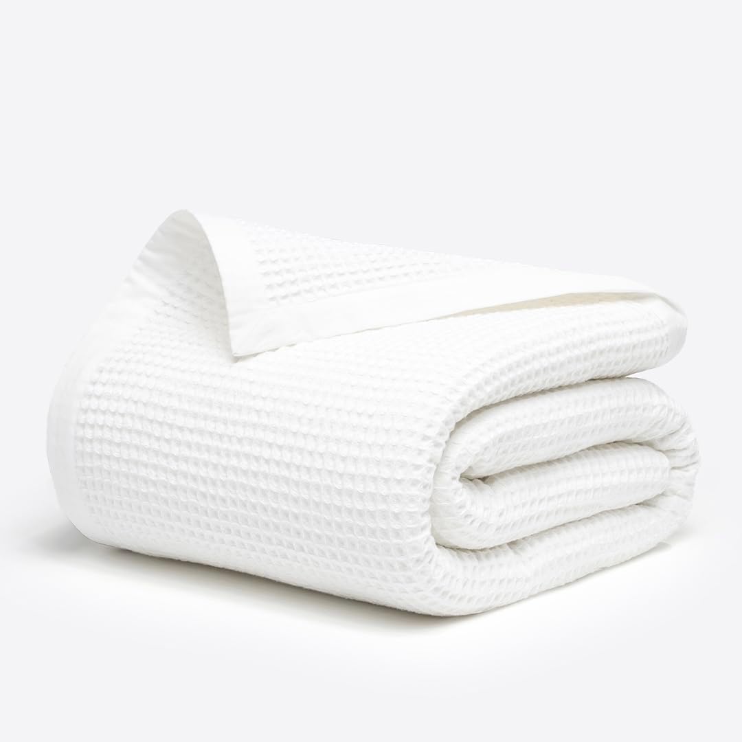 Organic Cotton Throw Blanket for Couch & Bed, Cozy Waffle Design