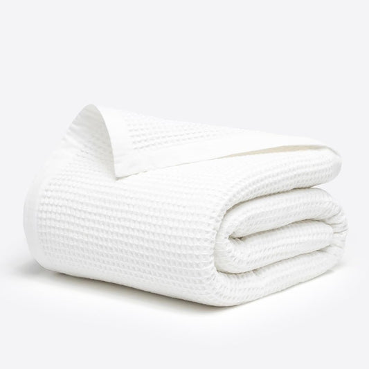 Organic Cotton Throw Blanket for Couch & Bed, Cozy Waffle Design