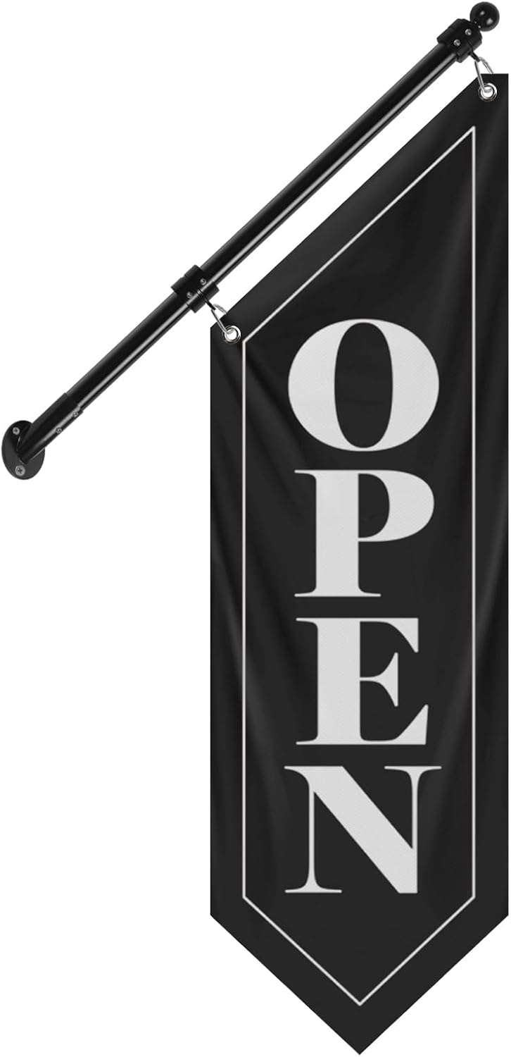 Open Wall-Mounted Flag with Pole and Mounting Kit for Business