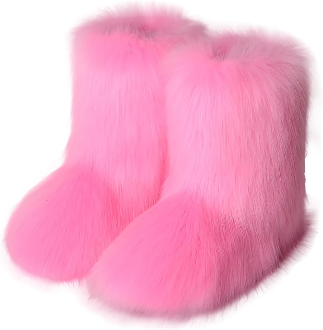 Eosxrp Furry Faux Fur Boots for Women - Warm Winter Comfort