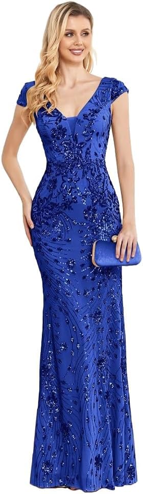 Womens Sequined Long Evening Gown for Glamorous Occasions