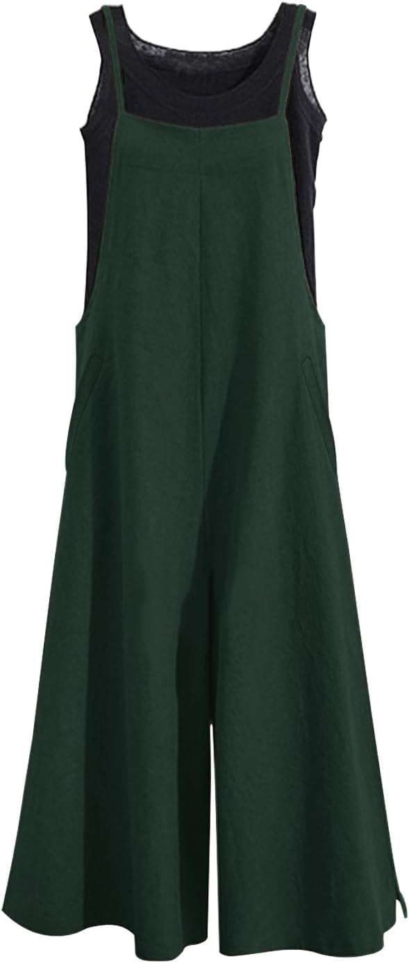 YESNO Women Casual Loose Long Bib Pants for Summer