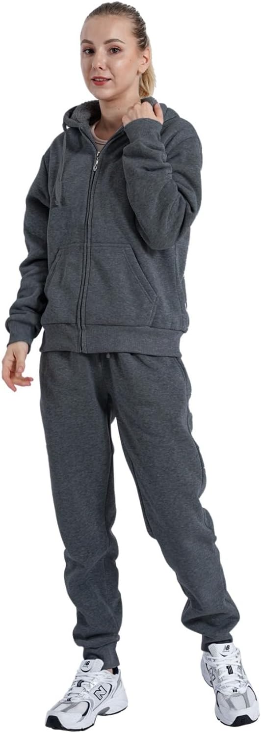 LeeHanTon Sherpa Zipper Womens Sweatsuits for Winter Comfort