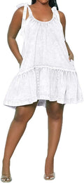 Women's Ruffled Hem Denim Cami Dress with Adjustable Tie Shoulders