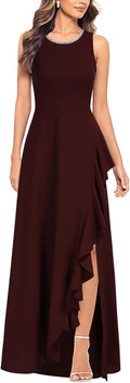 Women's Ruffle 1950s Vintage Evening Formal Dress - Sleeveless Fit