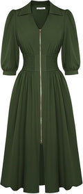 Women's A Line Smocked Midi Dress - V Neck Work to Weekend