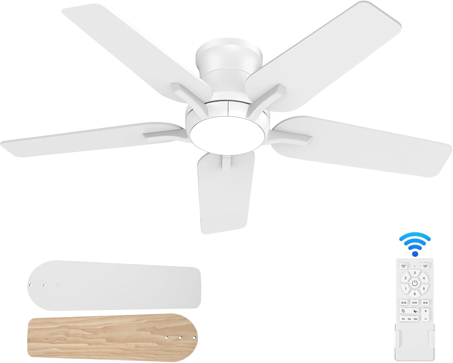 42 Inch White Ceiling Fan with Lights and Remote Control for Home