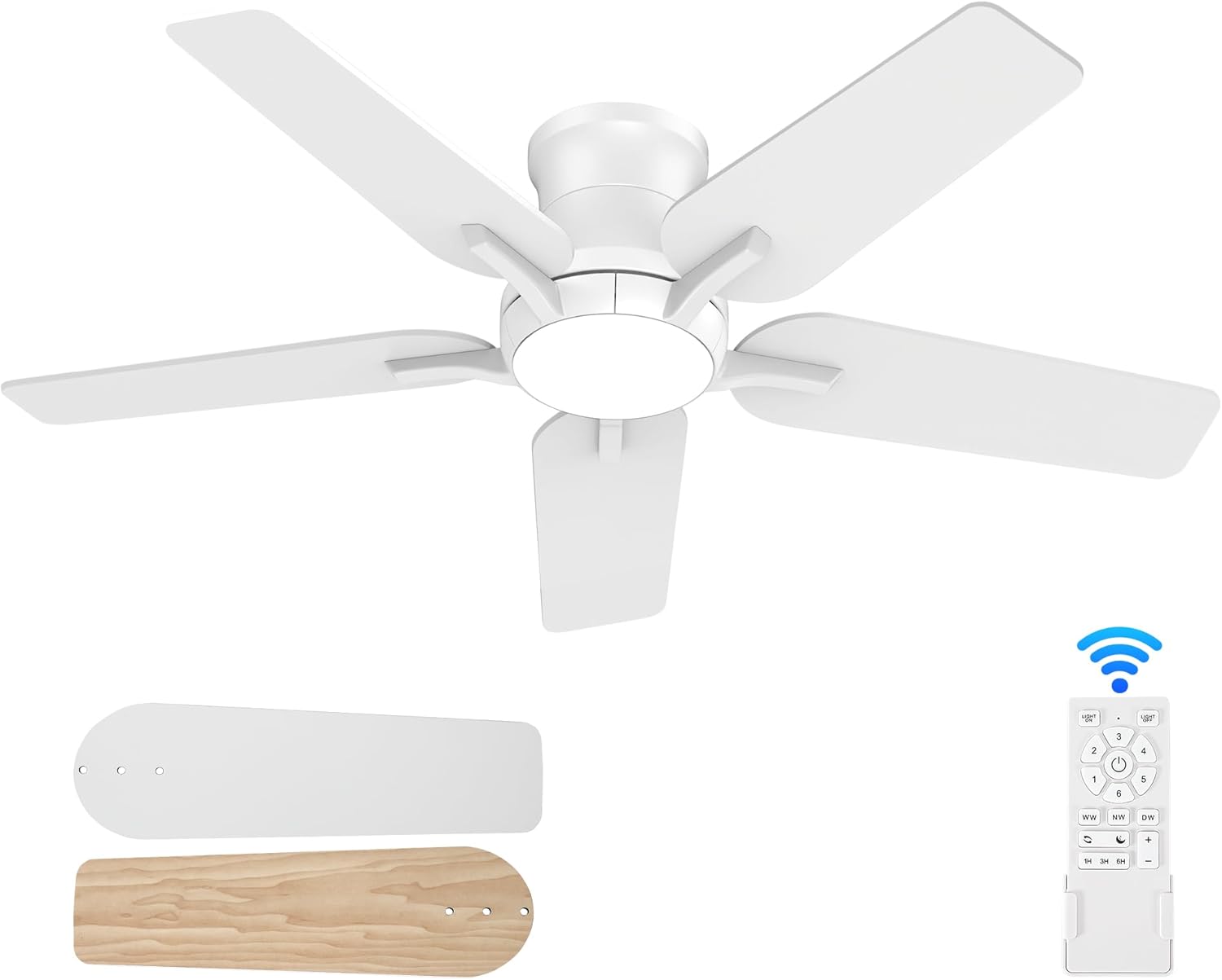 42 Inch White Ceiling Fan with Lights and Remote Control for Home